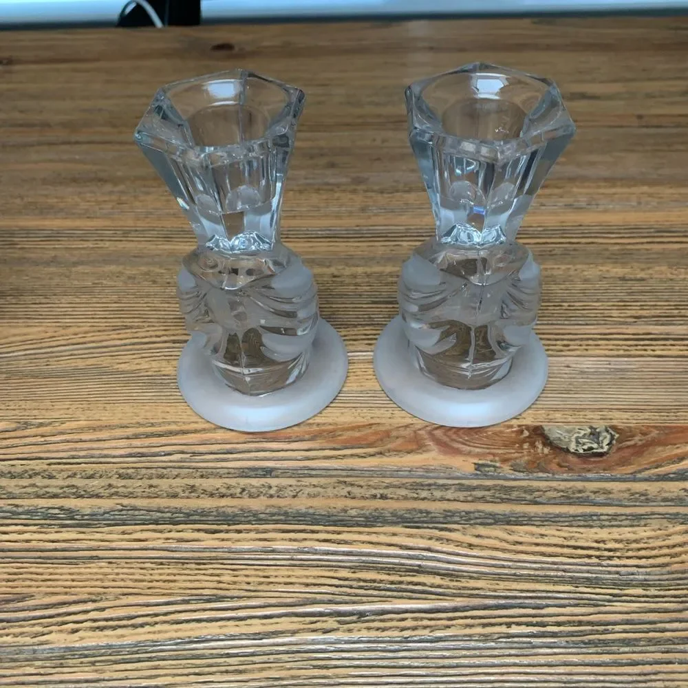 PartyLite Crystal Swan Pair Elegant Candle Holders NWOT